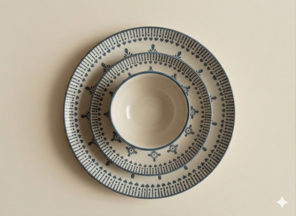 Jaipur Motif Dinner Set (Set of 3) - Green Motif