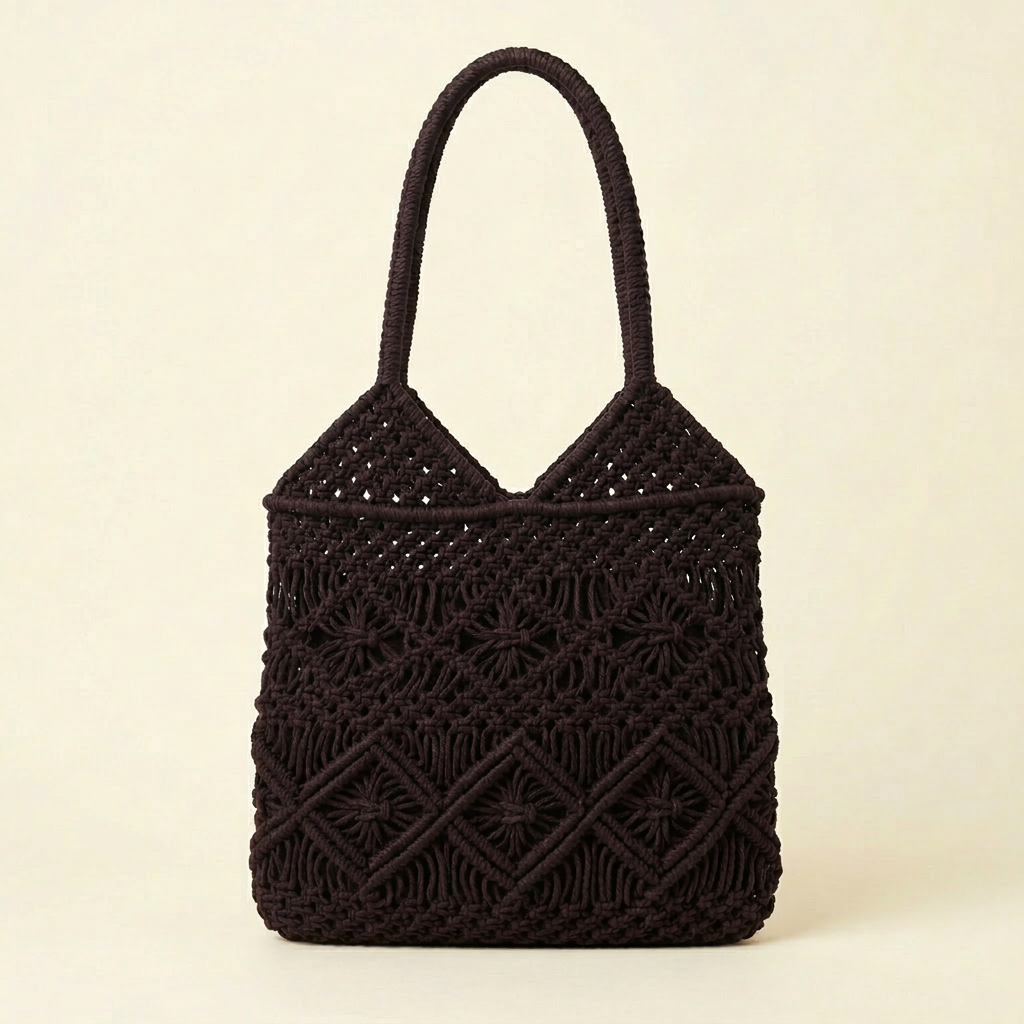Crochet Tote Bag - Brown