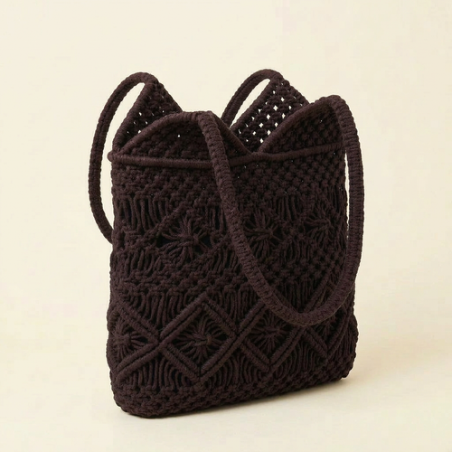 Crochet Tote Bag - Brown