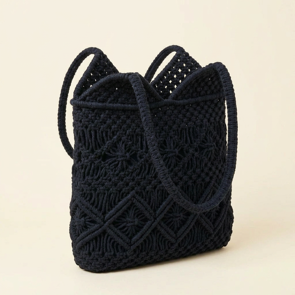 Crochet Tote Bag - Black