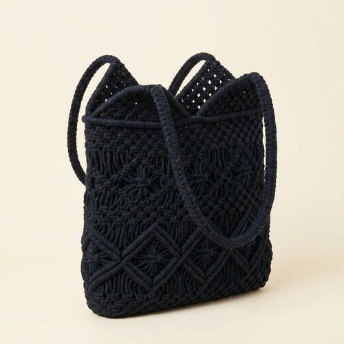 Crochet Tote Bag - Black