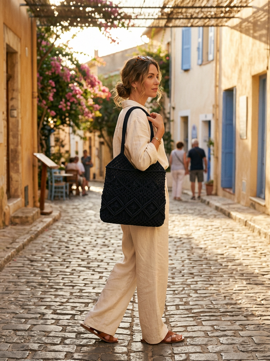 Crochet Tote Bag - Black