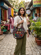 Handcrafted Jaipur Embroidered Boho Tote Bag - Brown