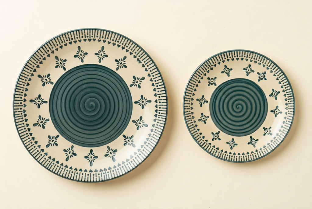 Jaipur Motif Large and Small Plate Set - Green Motif