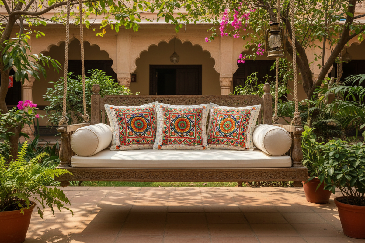 Kutch Patchwork Cushion White