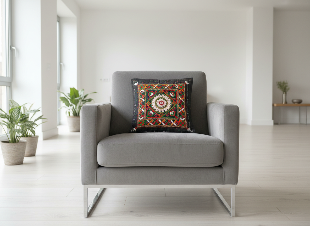 Kutch Patchwork Cushions Black