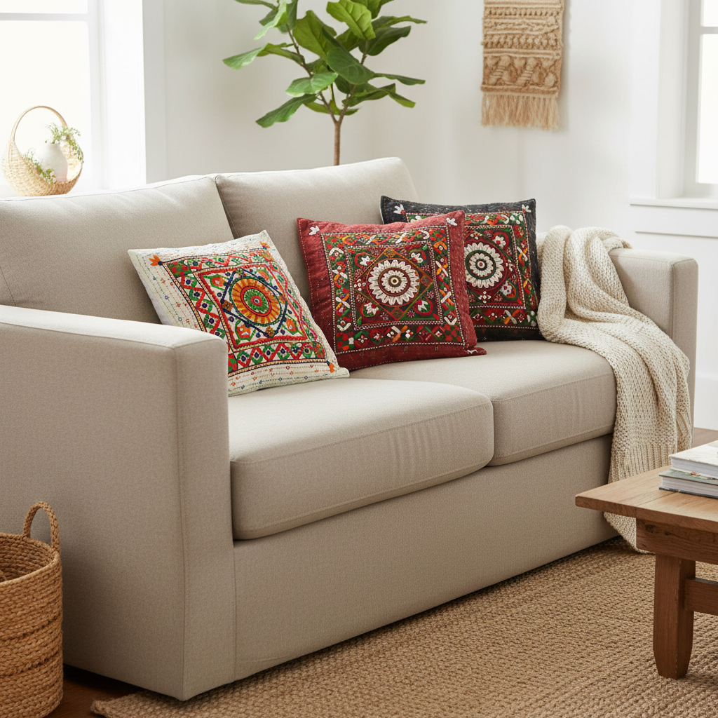 Kutch Patchwork Three Color Cushions Set