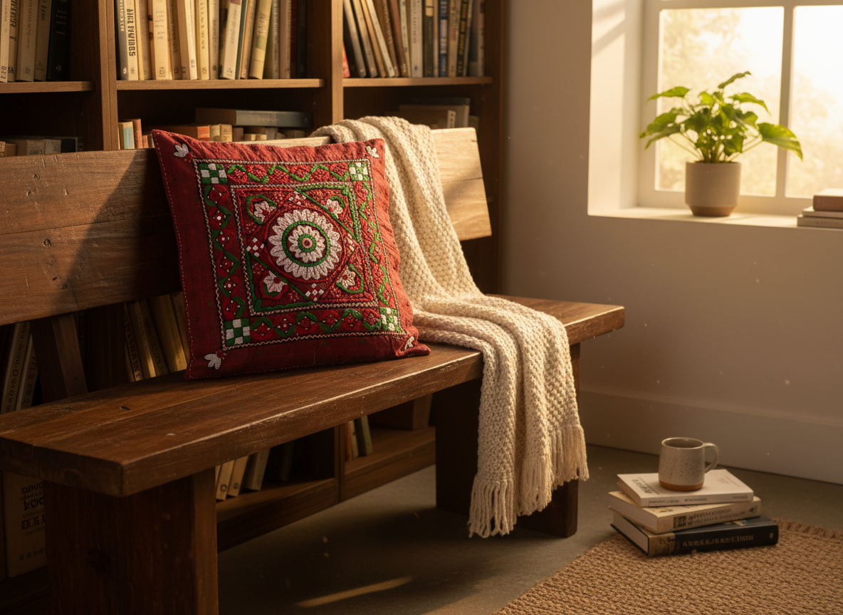 Kutch Patchwork Cushion Red