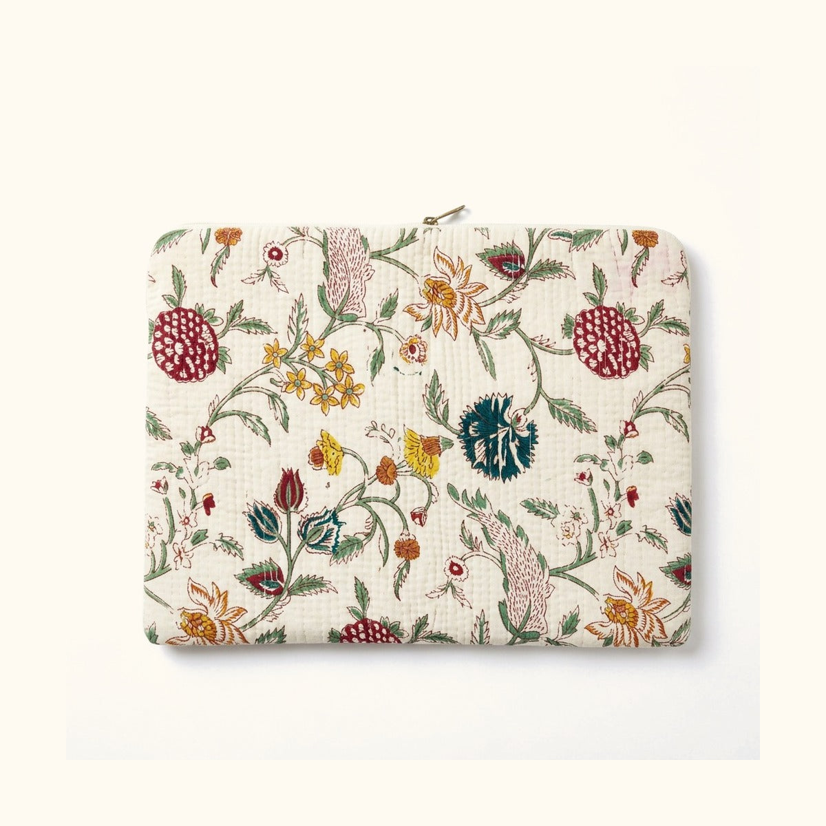 Quilted Cotton Laptop Sleeves - Cream Botonical