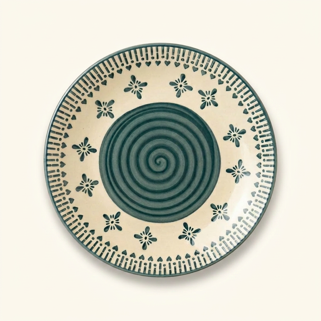 Jaipur Motif Large and Small Plate Set - Green Motif
