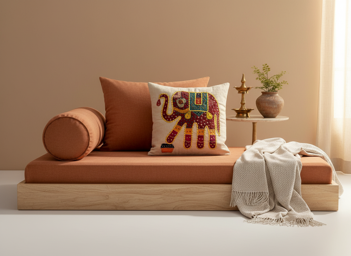 Rajasthani Patchwork Elephant Designed Cushion Cover