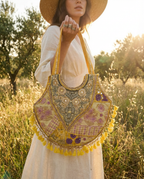 Handcrafted Jaipur Embroidered Boho Tote Bag - Yellow