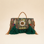 Handcrafted Jaipur Embroidered Tassel Clutch Bag - Beige
