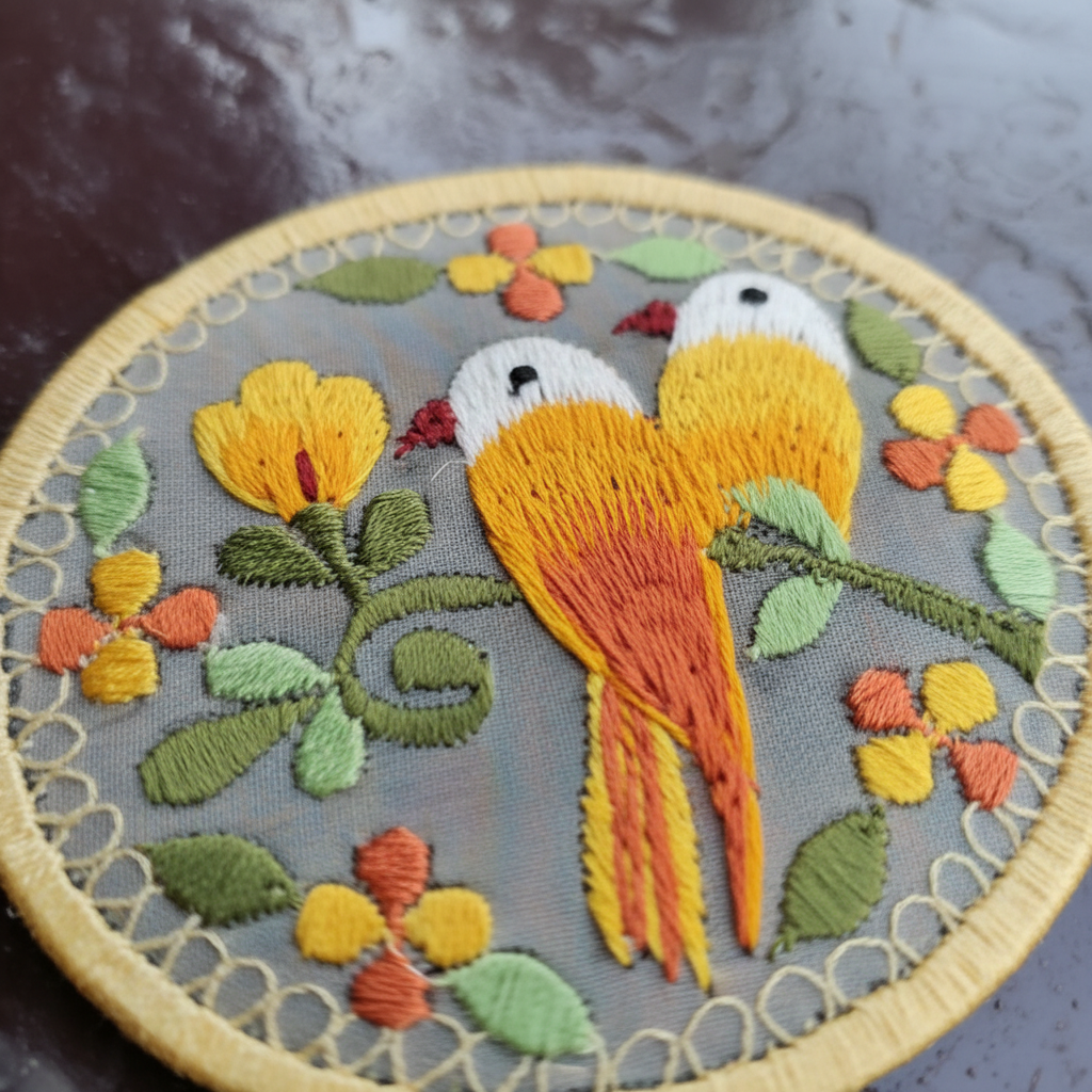 Jharkhand Network Embroidery Glass Top - Bird
