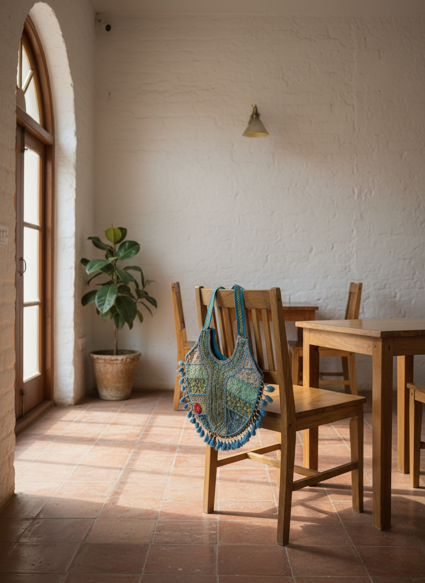 Handcrafted Jaipur Embroidered Boho Tote Bag - Mint Green