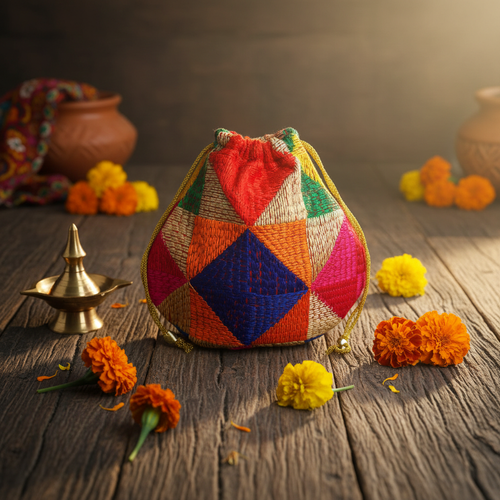Colourful Punjabi Phulkari Potli